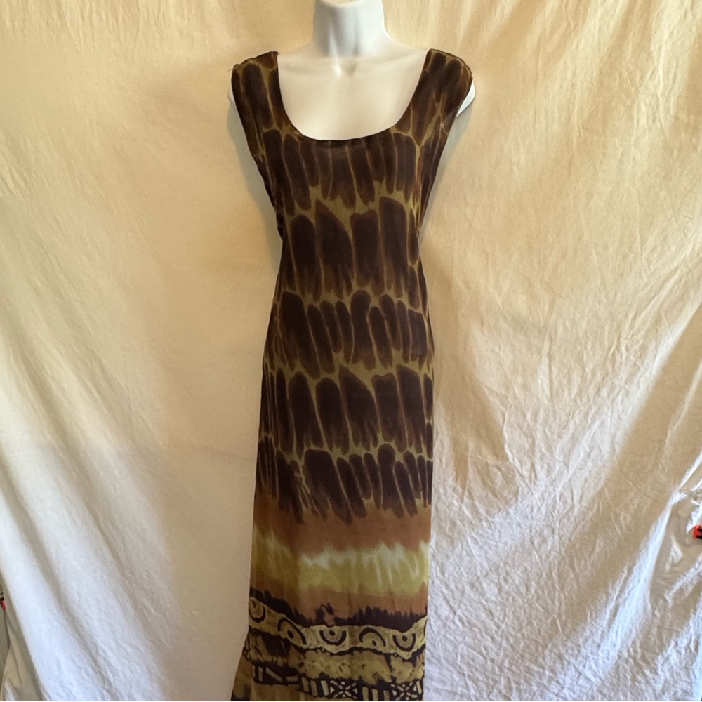 E-104 Millenium PLUS SIZE 20 Cream & Brown Maxi‎ Summer Dress